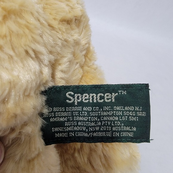 Russ Berrie Spencer Teddy Bear Plush 10" Tan Red Bow Stuffed beanie Animal soft - Picture 3 of 7